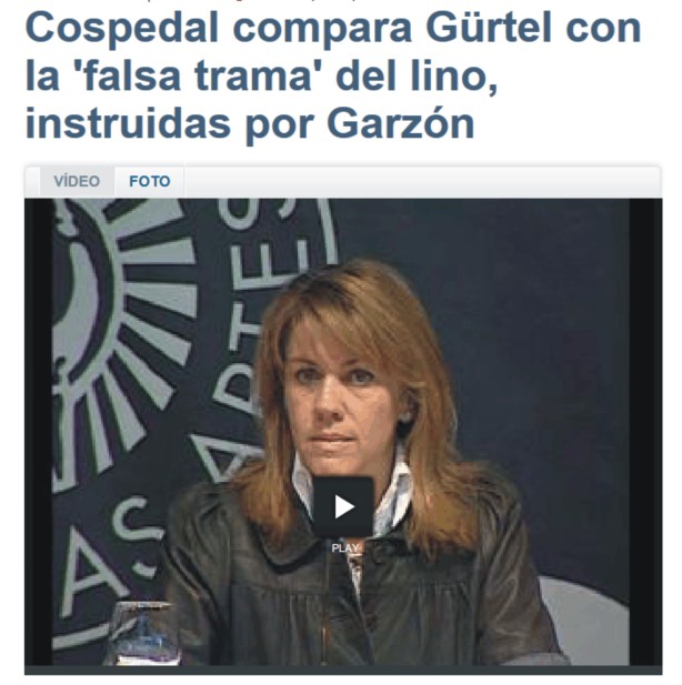 Captura donde Cospedal compara Gürtel con la falsa trama del lino. Click en la imagen para leer noticia en El Mundo